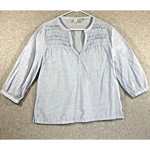 Joie Top Women's Size Large V-Neck Pintuck Accent 3/4 Sleeve Linen Light‎ Blue